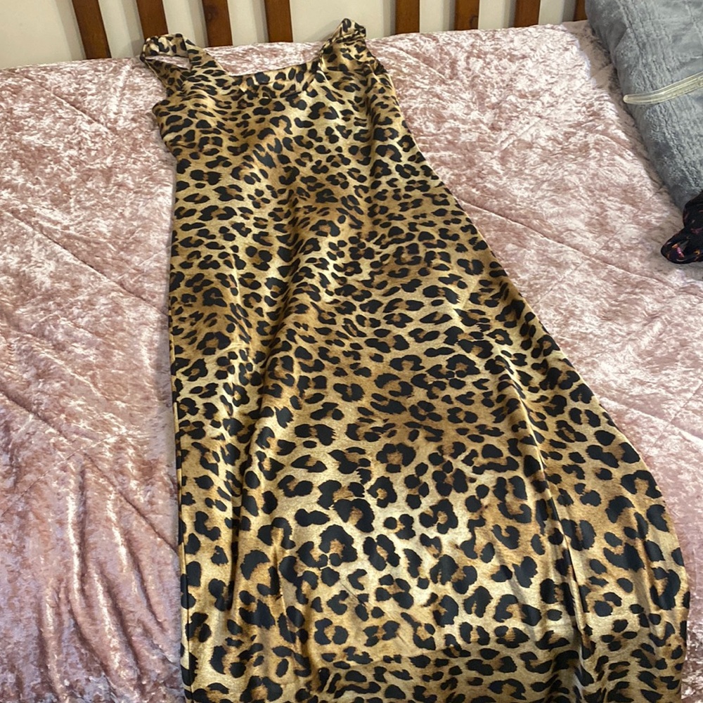 ASOS DESIGN scoop neck midi satin slip dress in leopard print